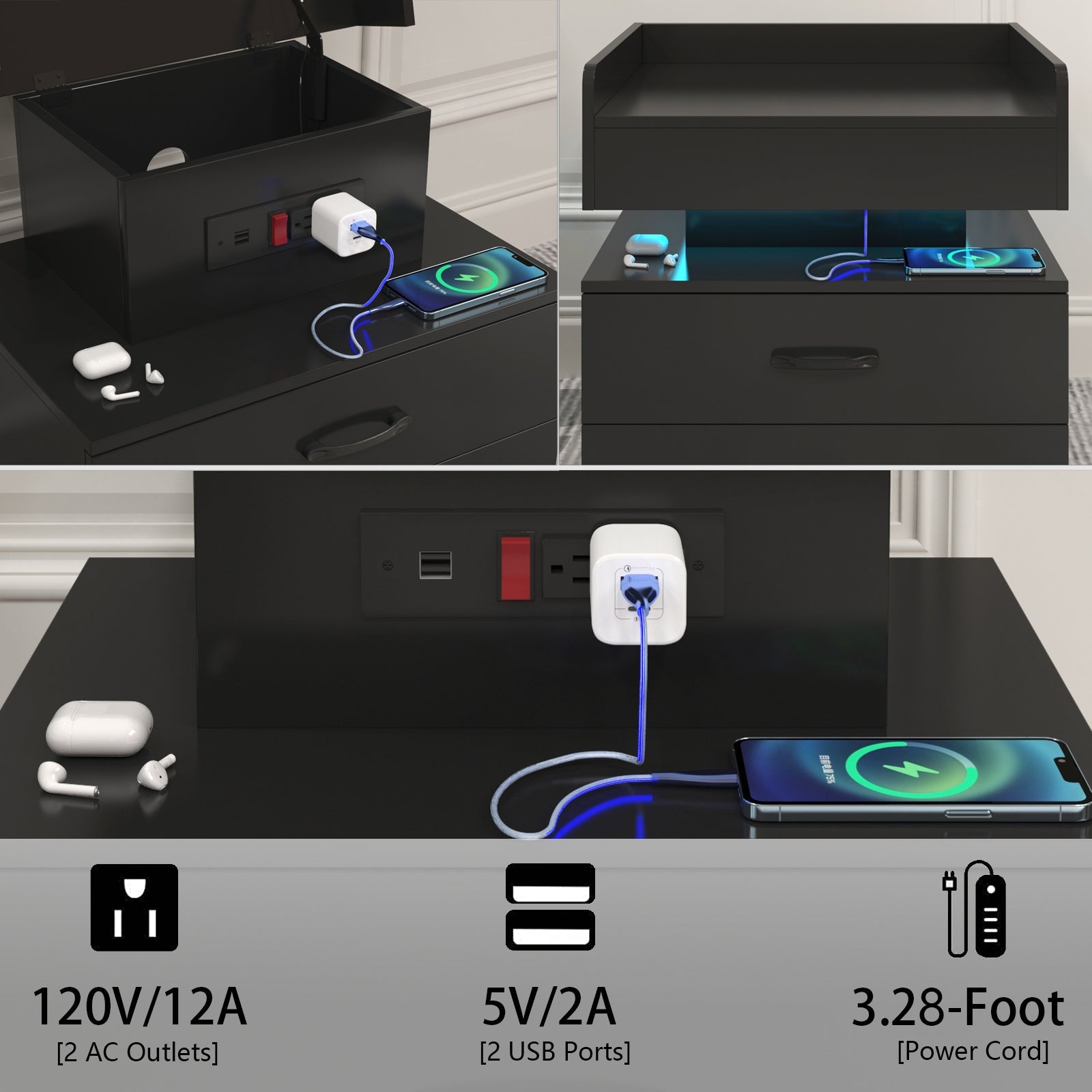 Nightstand with Remote-Controlled LED Strip Light