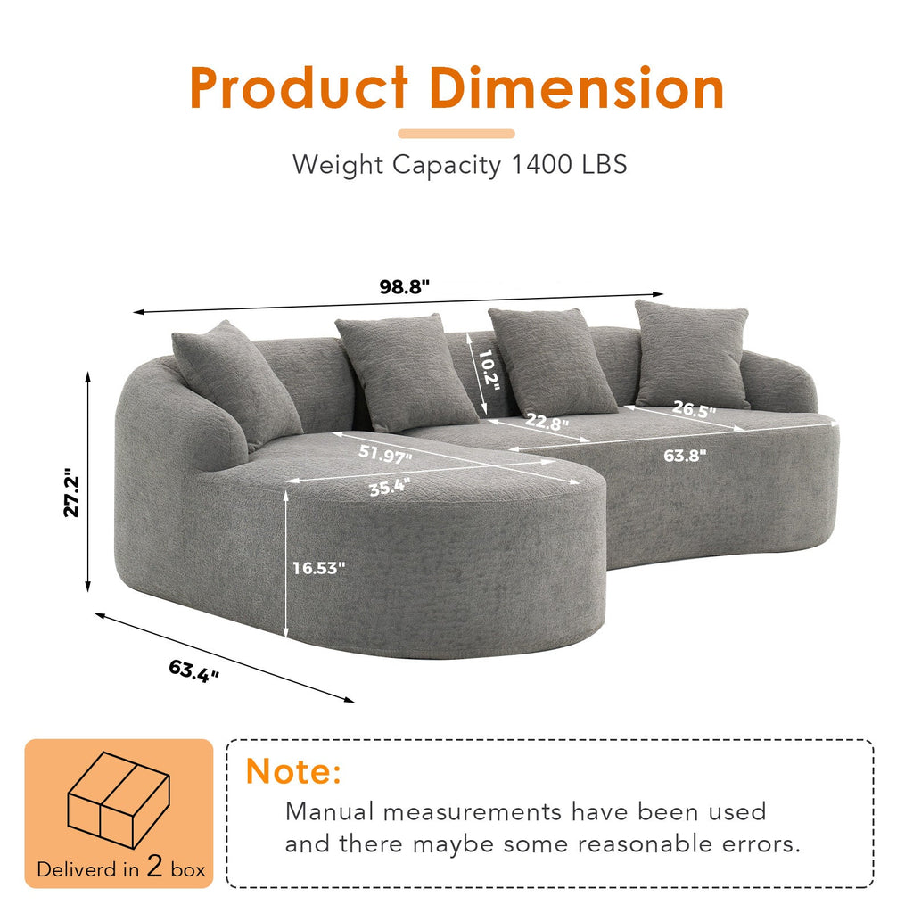 Boneless L-Shape Sectional Sofa with Curved Chaise