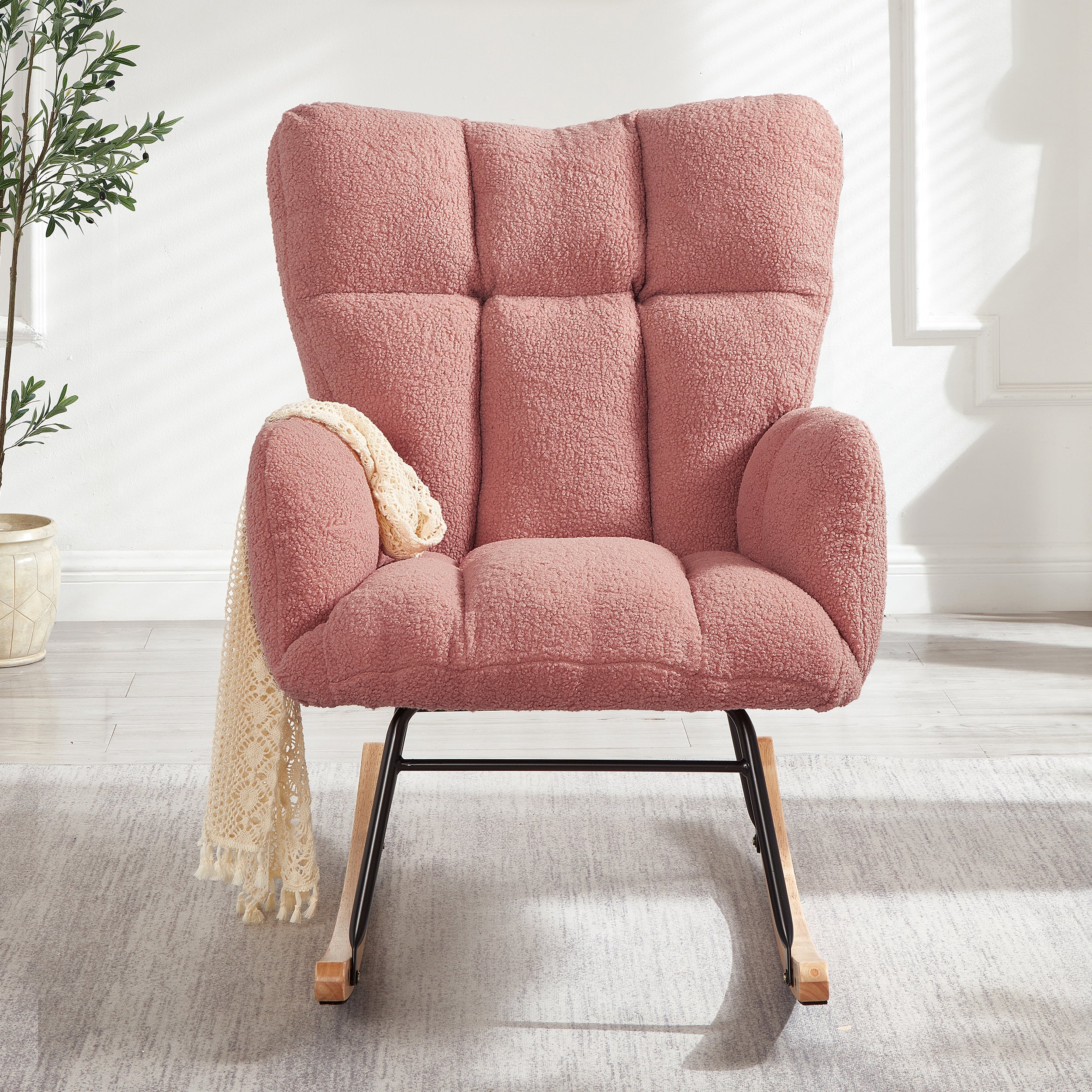 Tufted Upholstered Teddy Fabric Glider Rocking Chair