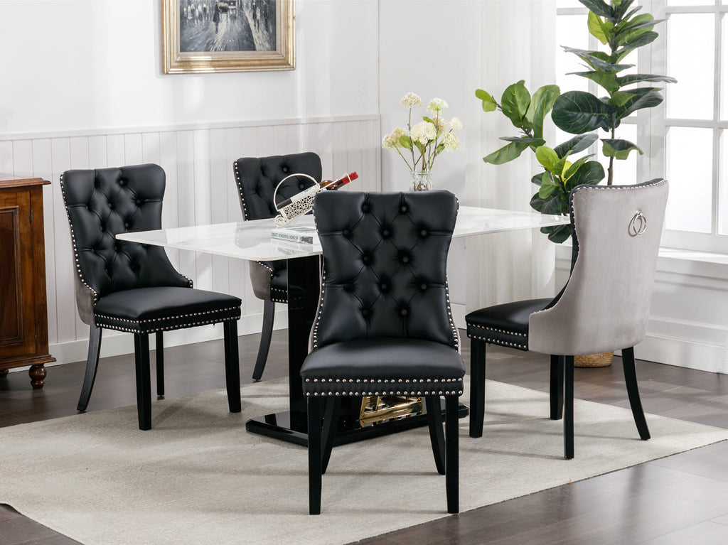 Tufted Solid Wood PU Upholstered Dining Chair with Wood Legs (Set of 2)