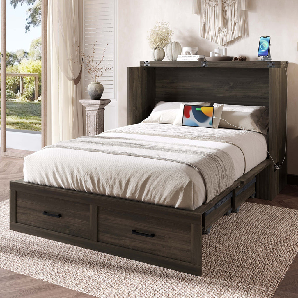 Murphy Bed Cabinet Full Size with Charging Station