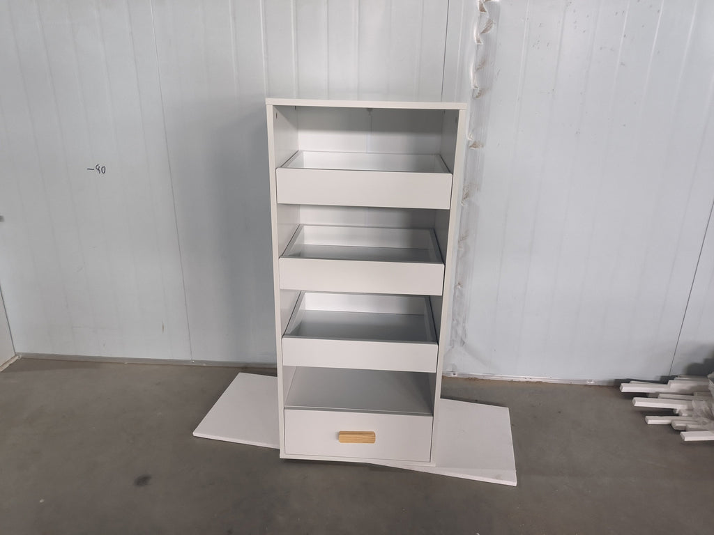 4-Tier Freestanding Bookshelf with 3 Sliding Drawers and 1 Bottom Drawer
