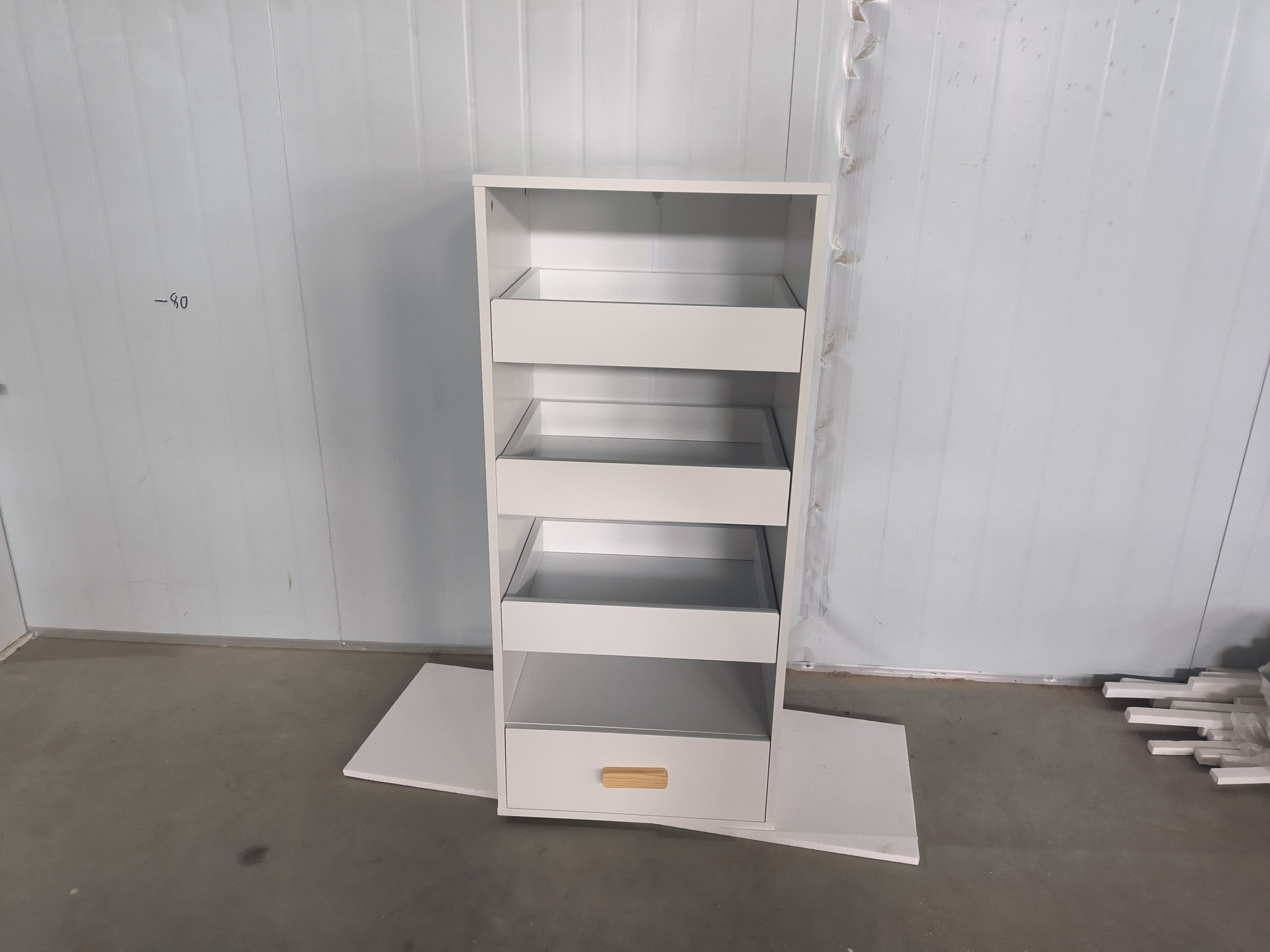 4-Tier Freestanding Bookshelf with 3 Sliding Drawers and 1 Bottom Drawer