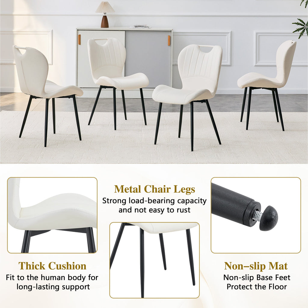 Set of 4 Fabric Dining Chairs Black Metal Frame Wide Cushioned Comfortable