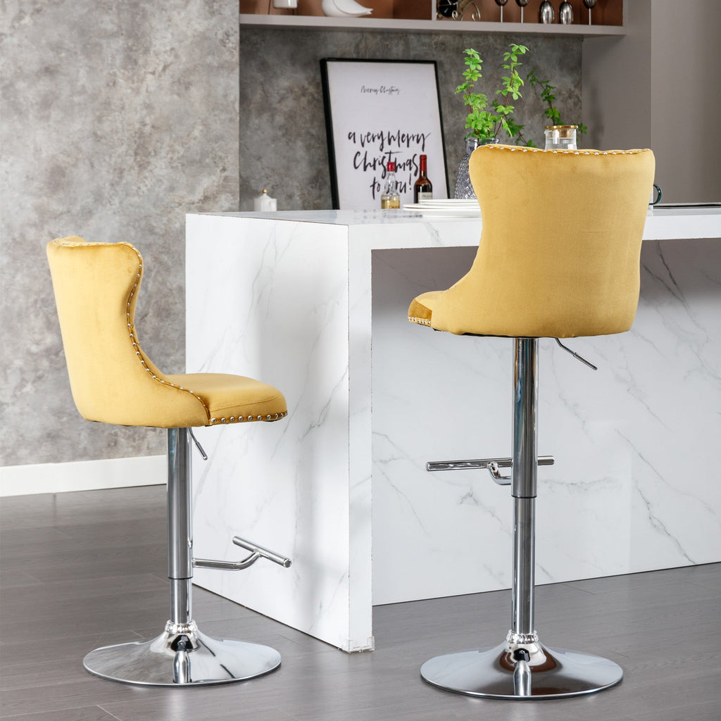 25-33 Inch Modern Velvet Swivel Barstools (Set of 2)