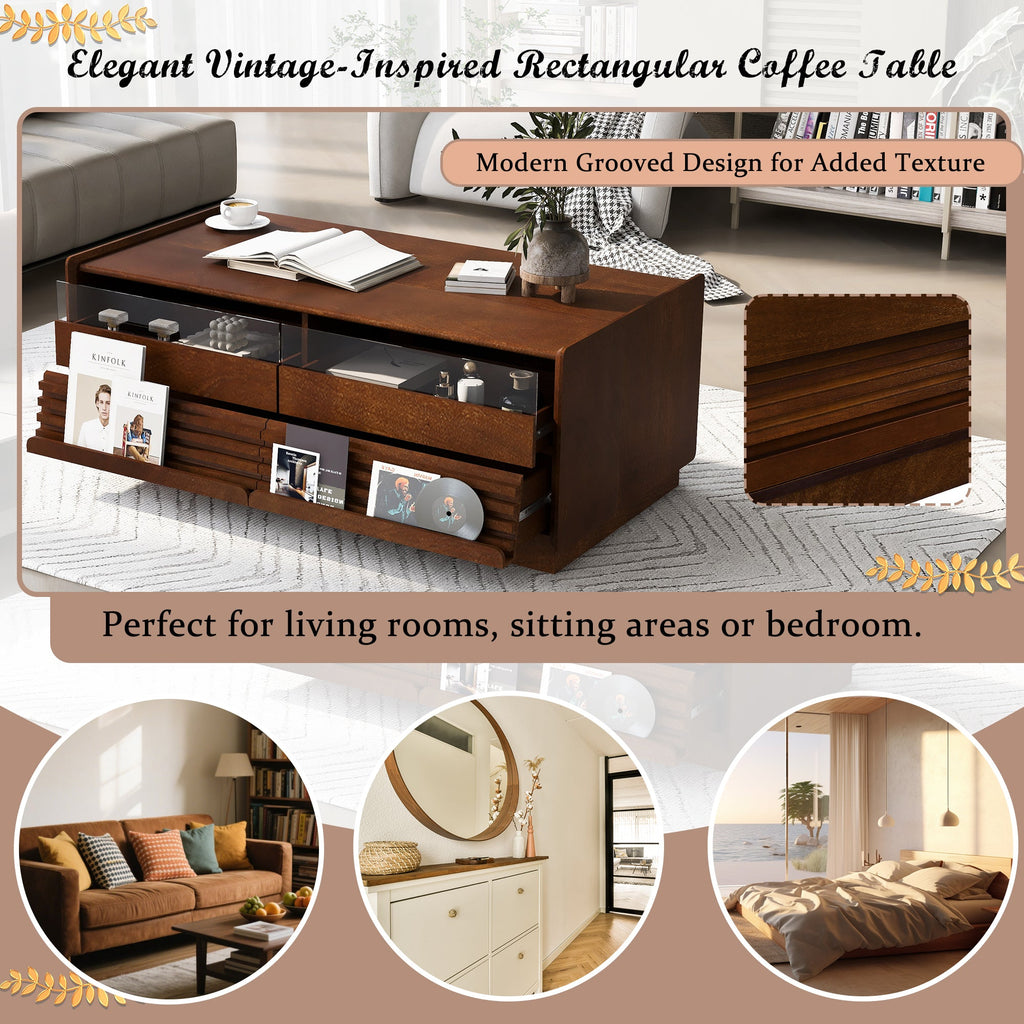 Modern 47.2' Wood Coffee Table with Fluted Style