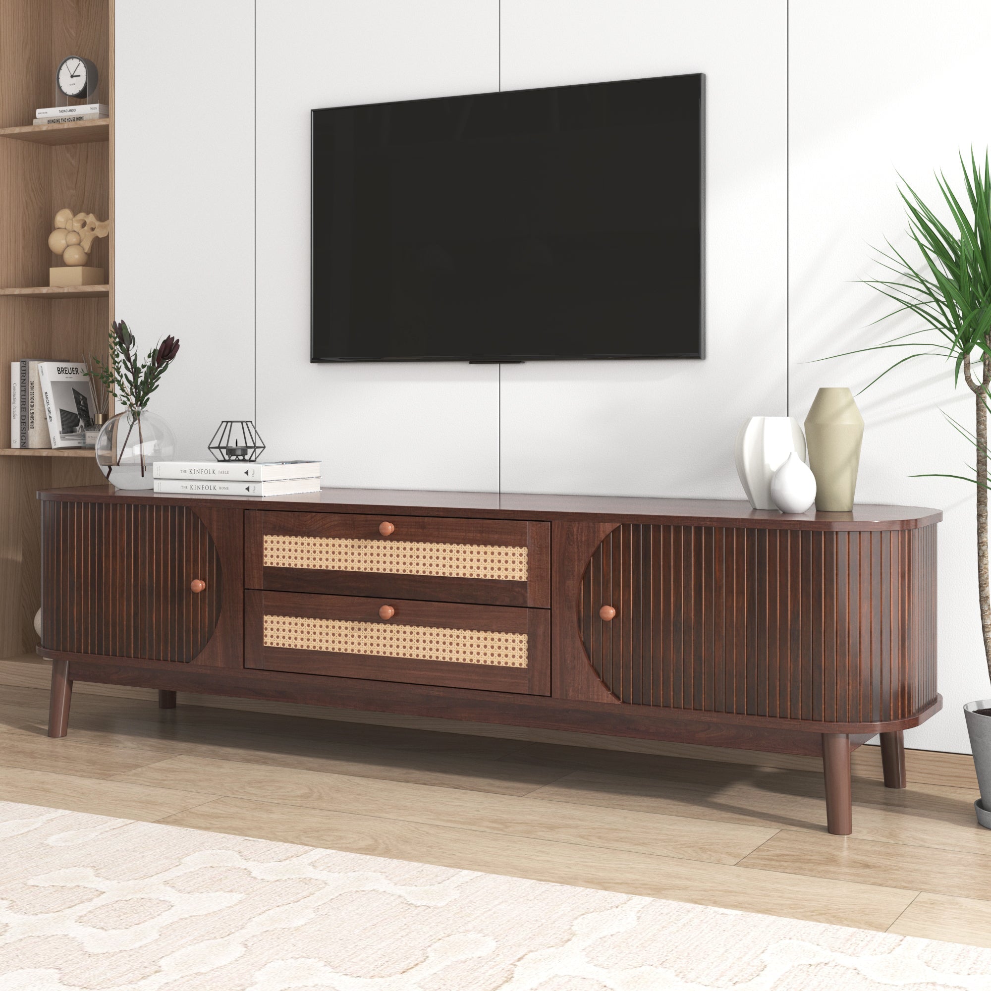 Modern Farmhouse Rattan TV Stand  Up to 75''