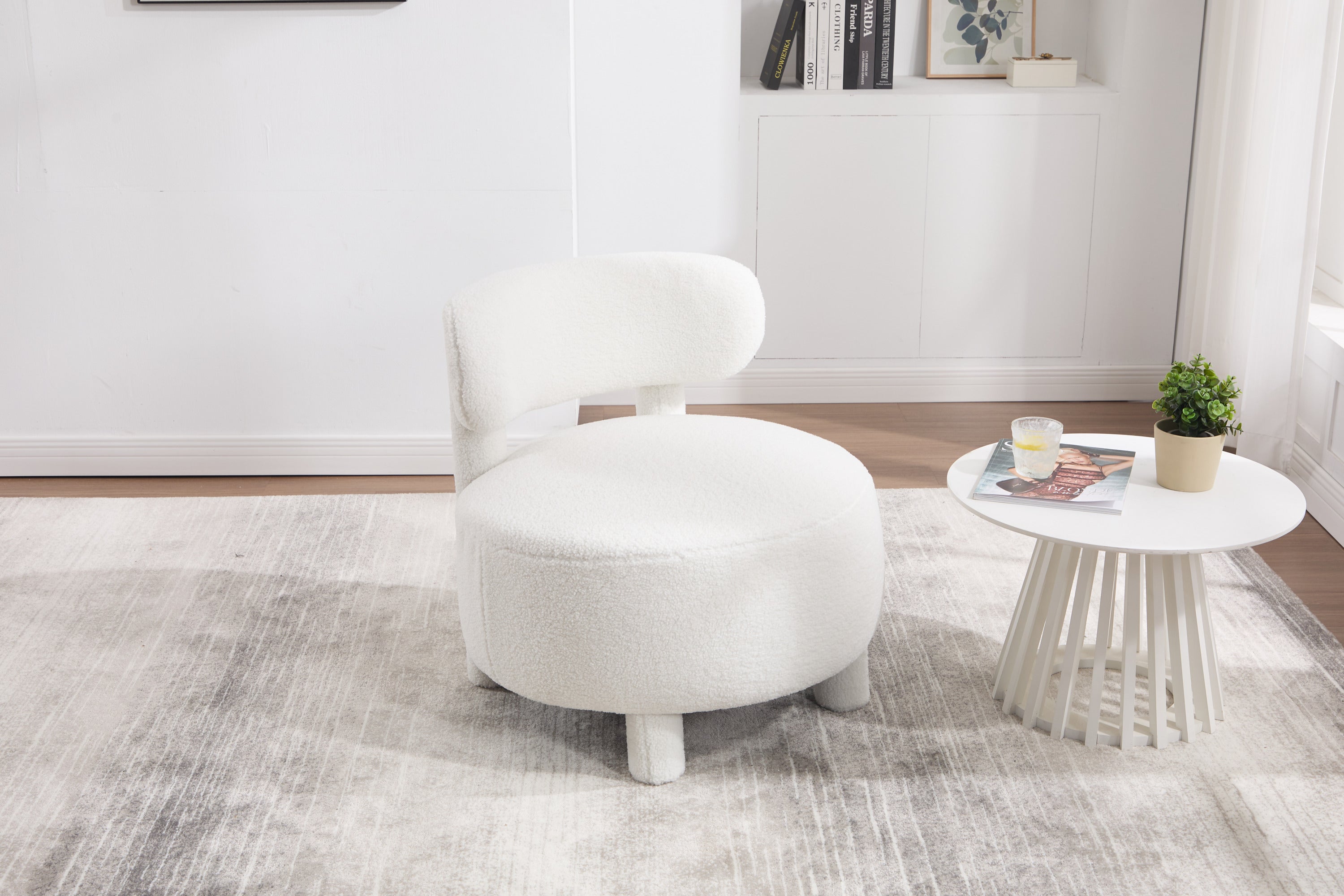 Fur/Teddy Fabric Armless Accent Chair with Curved Backrest