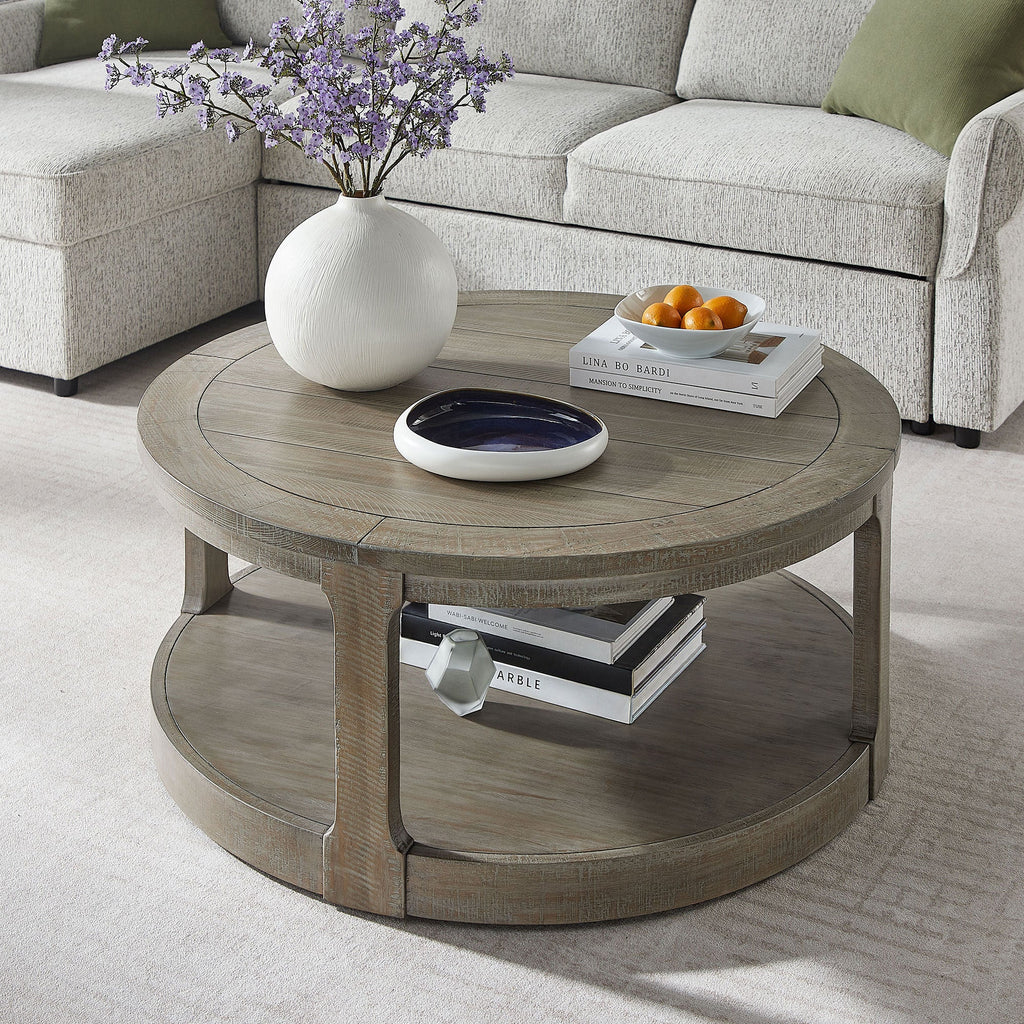 40" Large Curved 2 Tier Traditional Coffee Table with Wheels