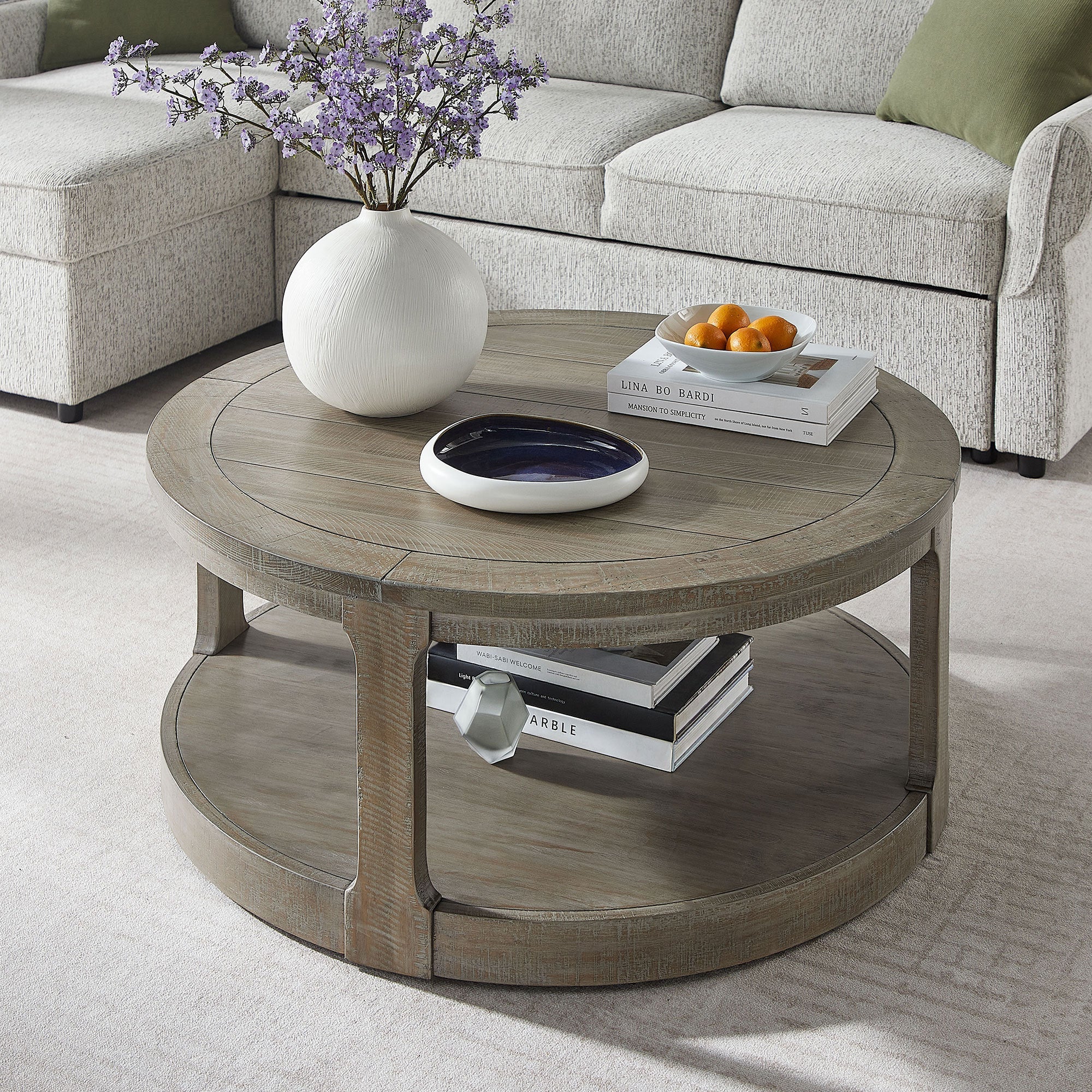 40" Large Curved 2 Tier Traditional Coffee Table with Wheels