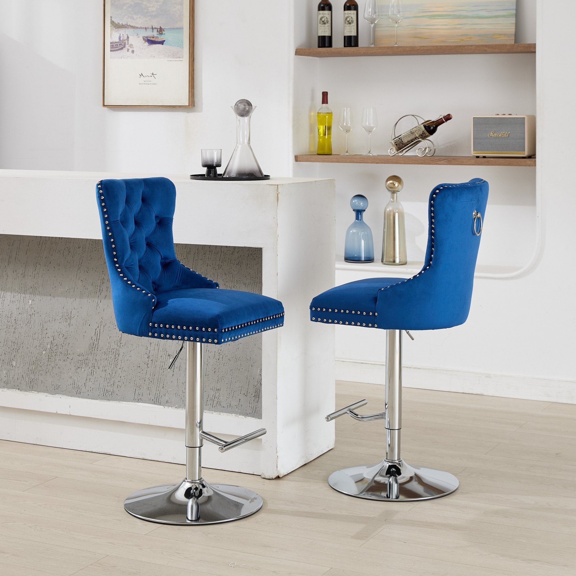 Modern Upholstered Swivel Velvet Barstools (Set of 2)