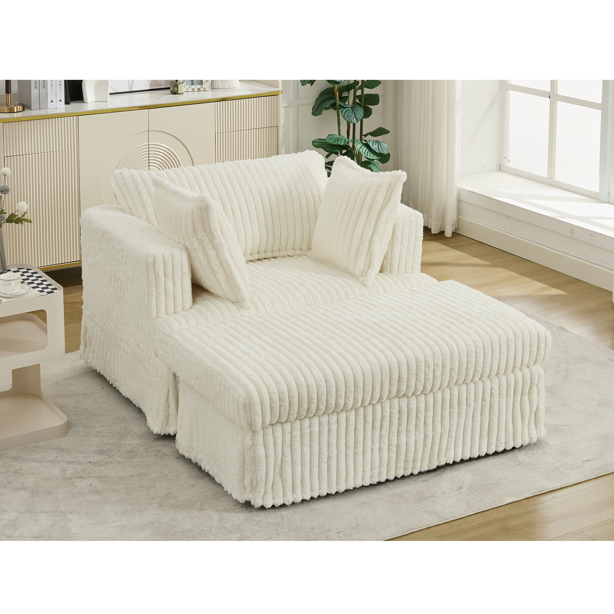 47.7'' Oversized Corduroy Chaise Longue with Ottoman