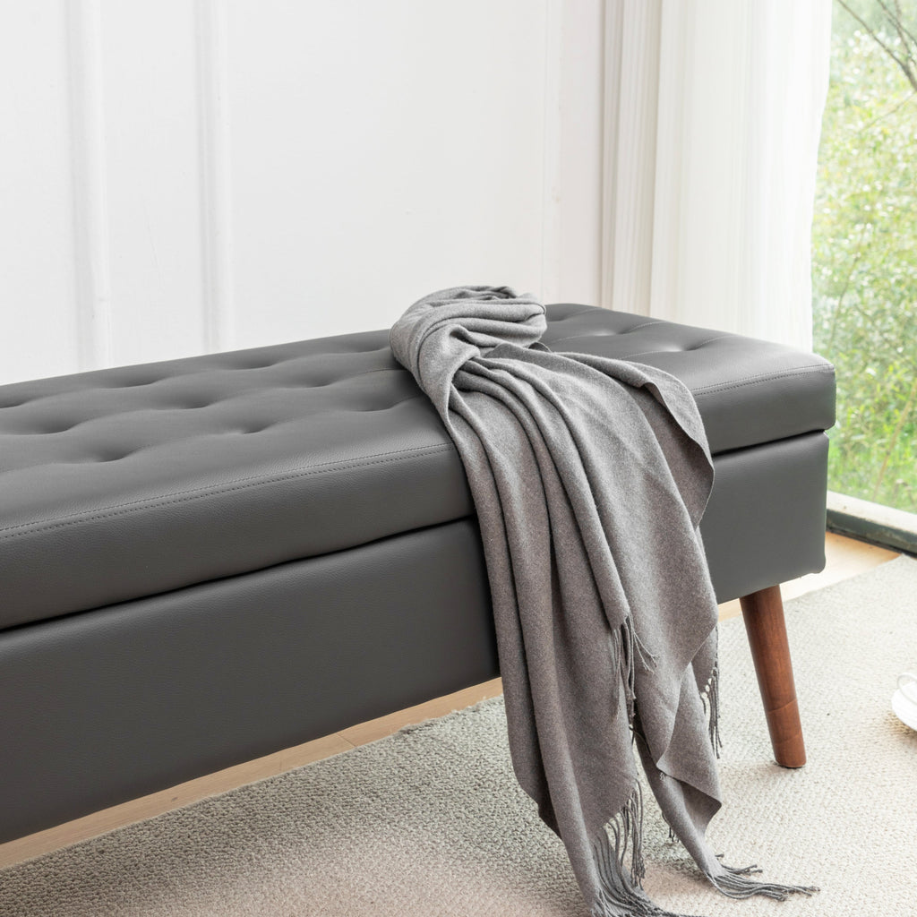 Brown PU Leather Storage Bench