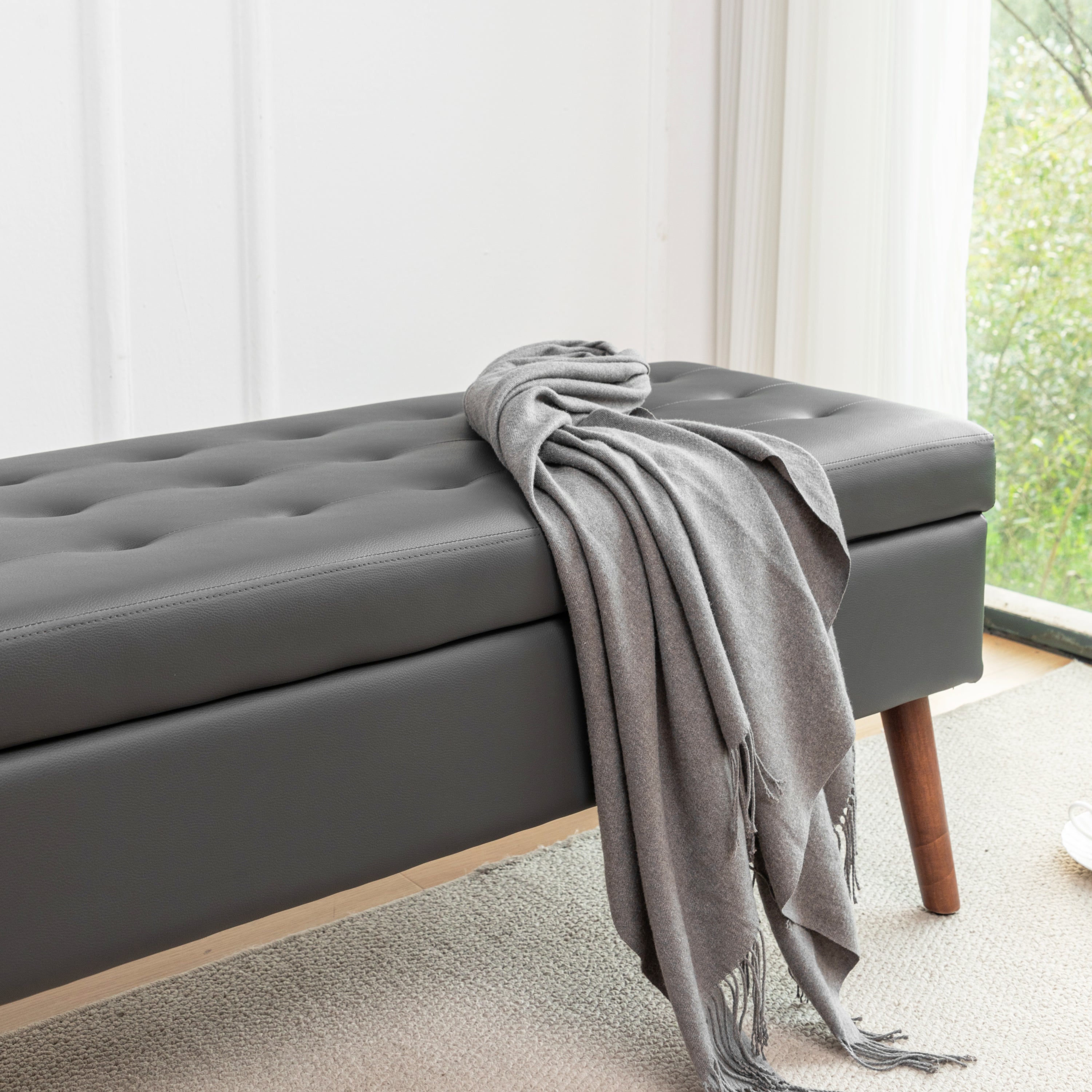 Brown PU Leather Storage Bench