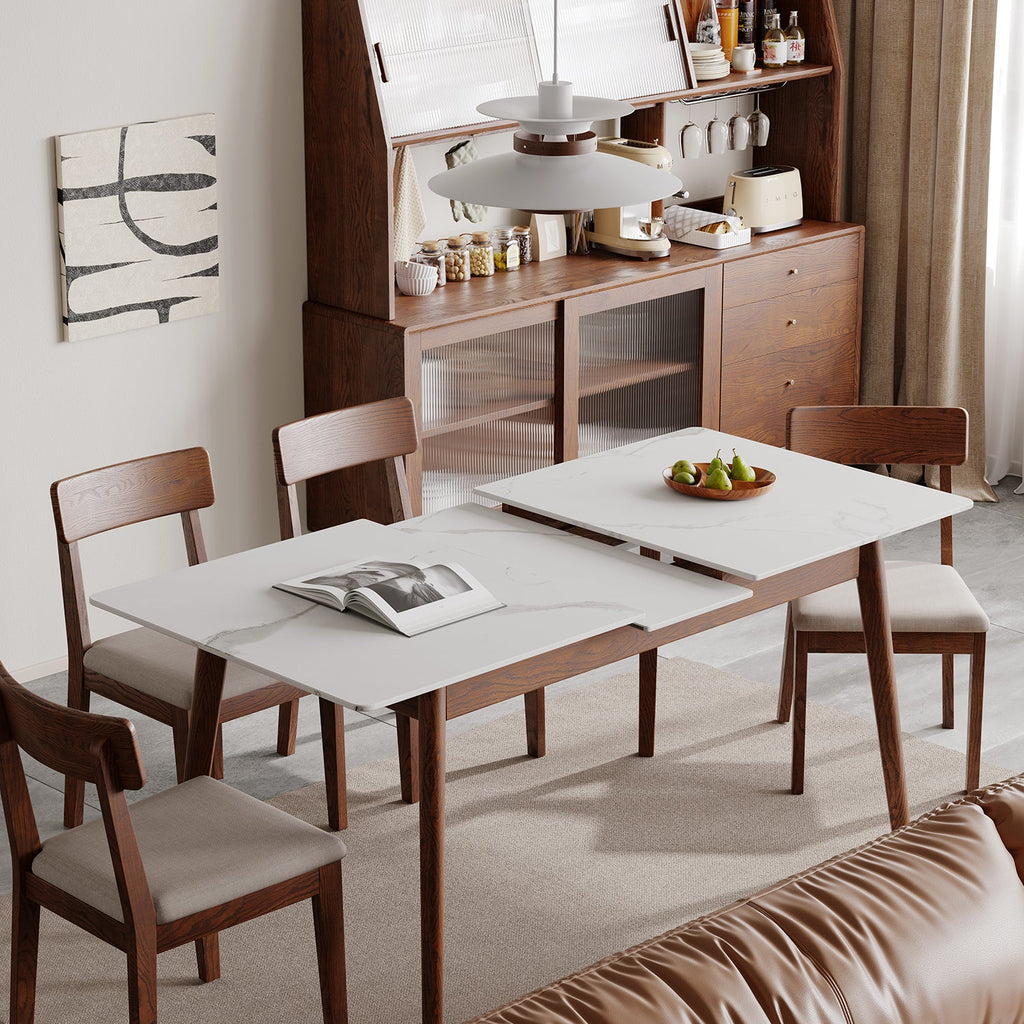 Walnut White Slate Telescopic Dining Table