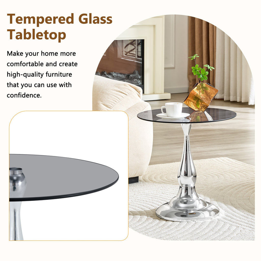 20" Small Luxury Metal Round Side Table with a Glass Top