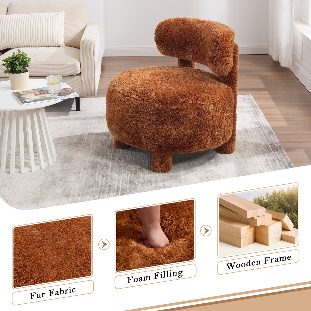 Fur/Teddy Fabric Armless Accent Chair with Curved Backrest
