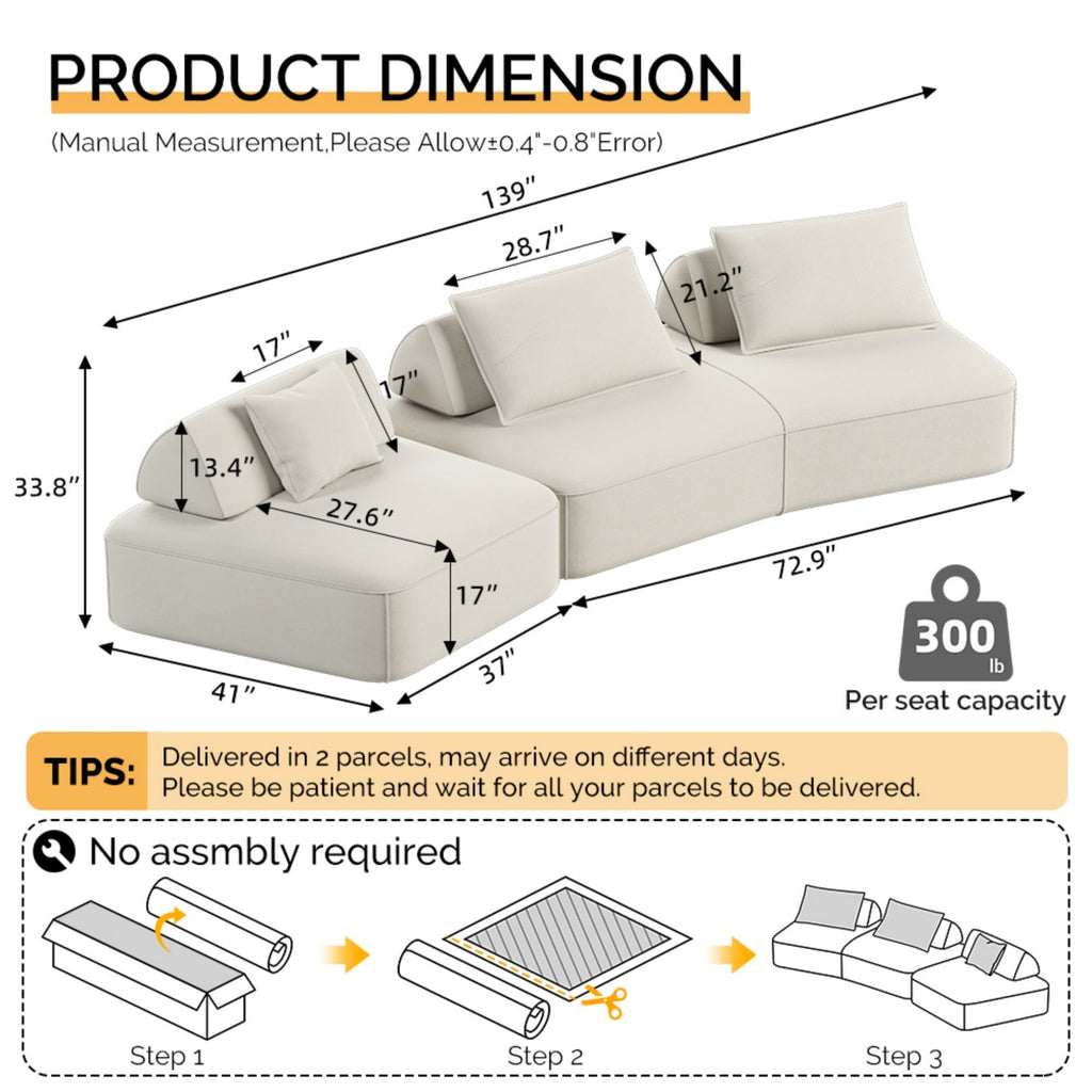 Modern Light Luxury Oversized Modular Sectional Sofa Set