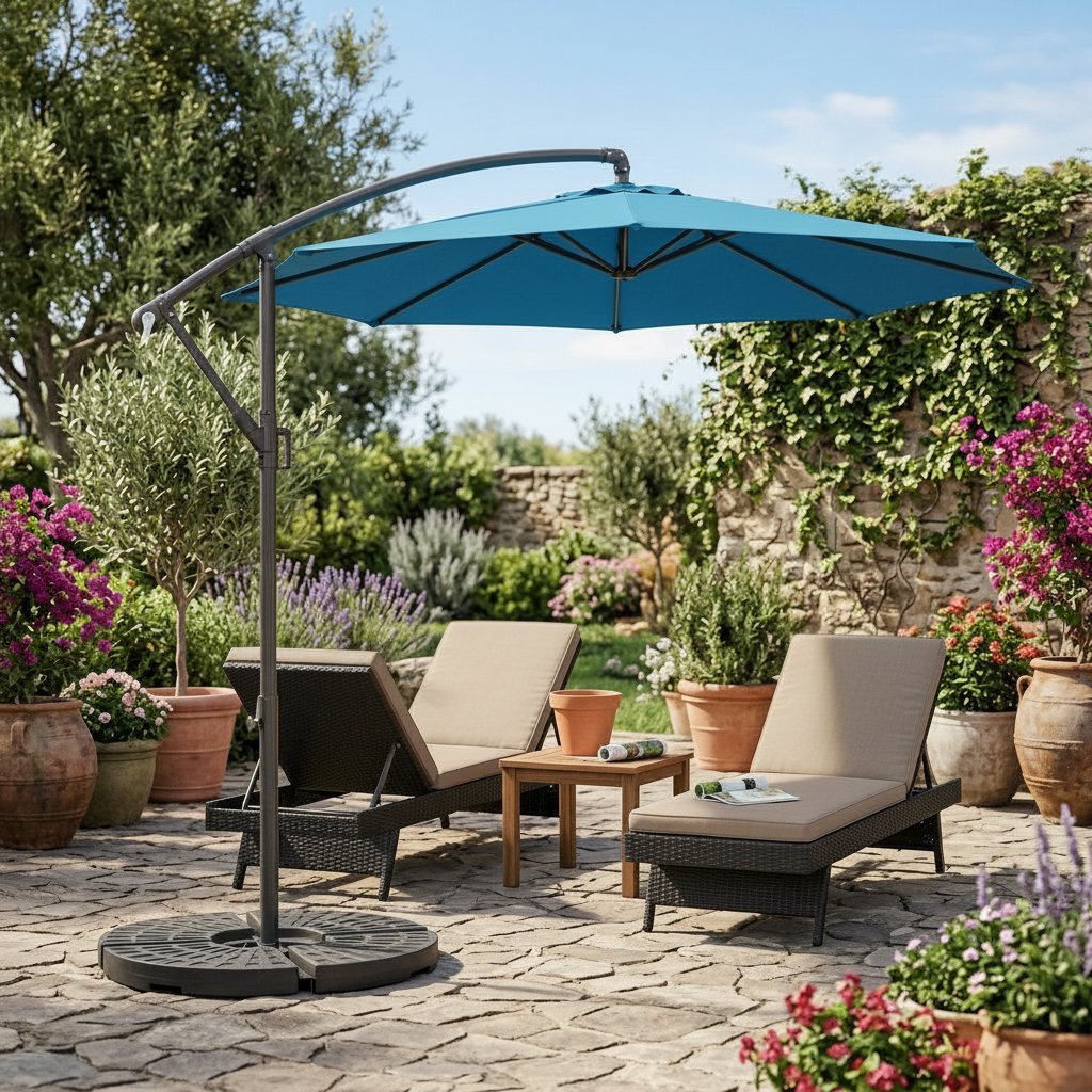 10ft Offset Patio Umbrella w/Tilt & Polyester Shade & 8 Ribs – No Base