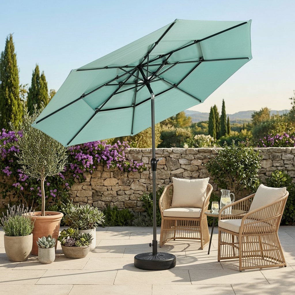 10ft 3-Tier Aluminium Patio Umbrella with Auto-Tilt (No Base)