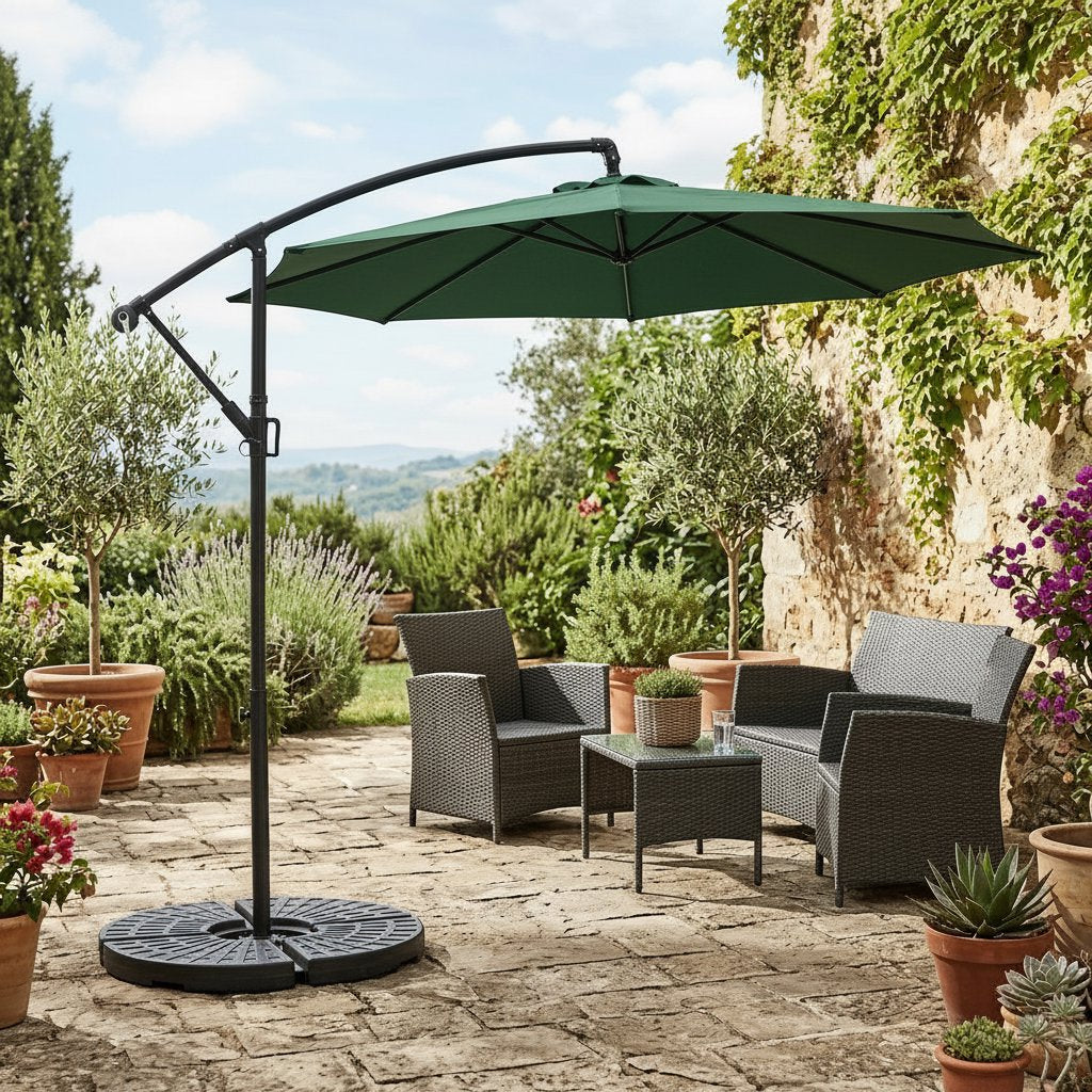 10ft Offset Patio Umbrella w/Tilt & Polyester Shade & 8 Ribs – No Base