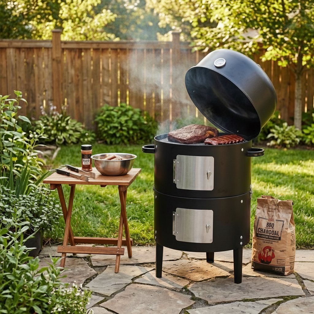 17 Inch Steel Charcoal Smoker Heavy Duty BBQ Grill Outdoor Cooking Black
