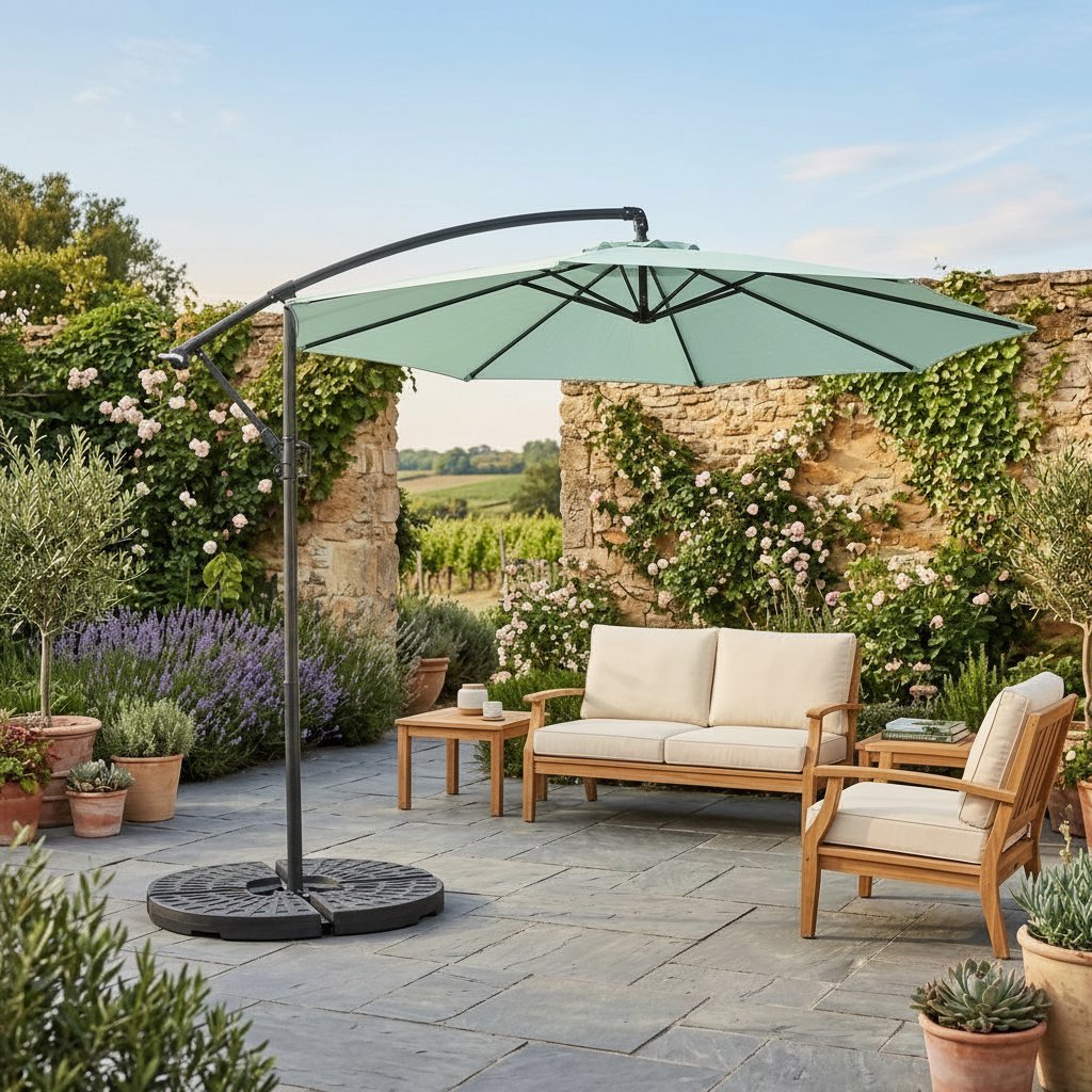 10ft Offset Patio Umbrella w/Tilt & Polyester Shade & 8 Ribs – No Base
