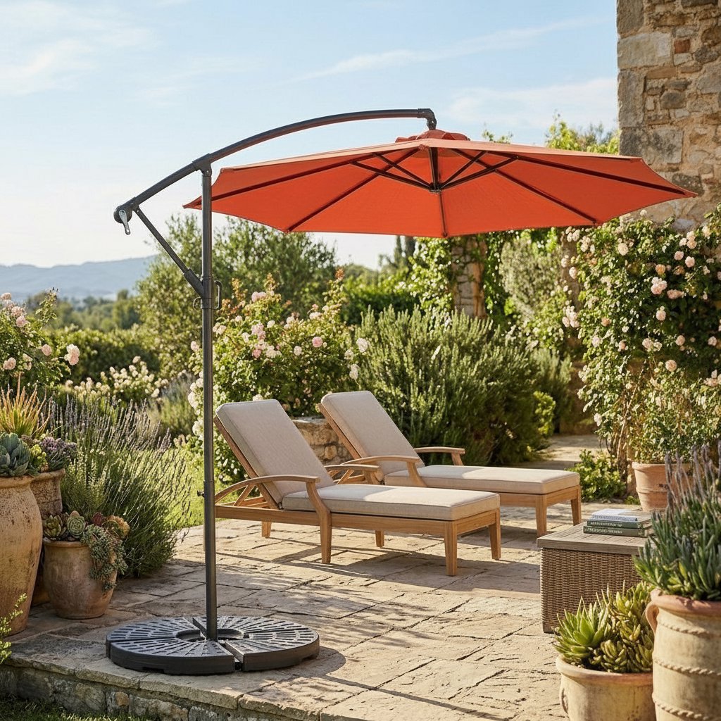 10ft Offset Patio Umbrella w/Tilt & Polyester Shade & 8 Ribs – No Base