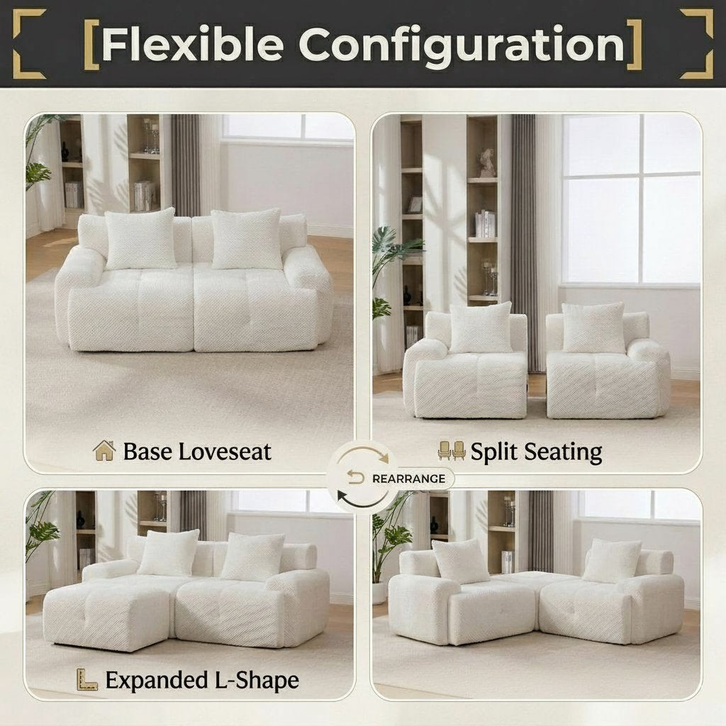 73' Sectional Cloud Convertible Floor Couch with 2 Pillows