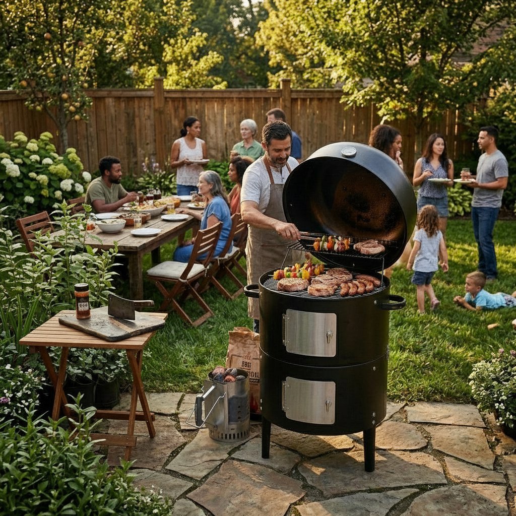 17 Inch Steel Charcoal Smoker Heavy Duty BBQ Grill Outdoor Cooking Black