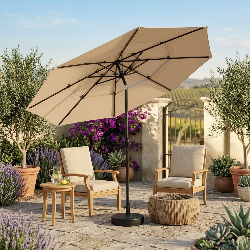 10ft 3-Tier Aluminium Patio Umbrella with Auto-Tilt (No Base)